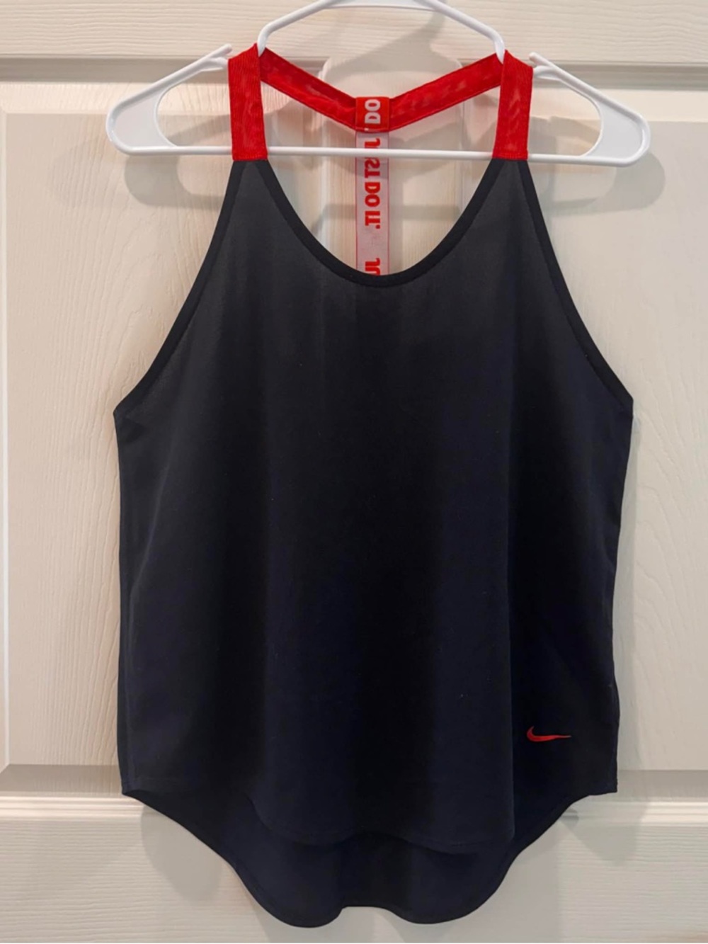 Nike Dri-Fit Womens Tank Top Just do it Black Red Racerback Workout M